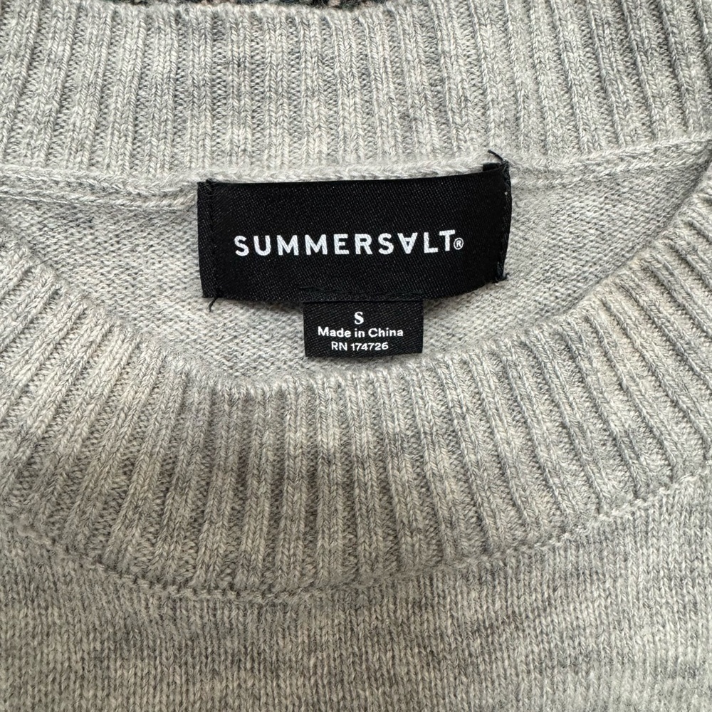 SUMMERSALT The Coziest Cashmere Blend Striped Crew-Rainbow Stripe on Wolf Size S - Picture 7 of 12